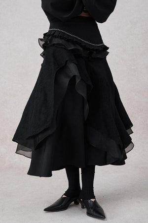 White Wool Lace Asymmetrical Skirt