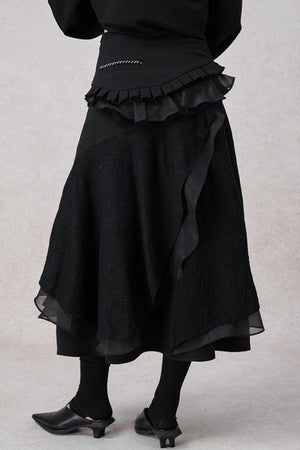 White Wool Lace Asymmetrical Skirt