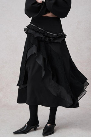 White Wool Lace Asymmetrical Skirt