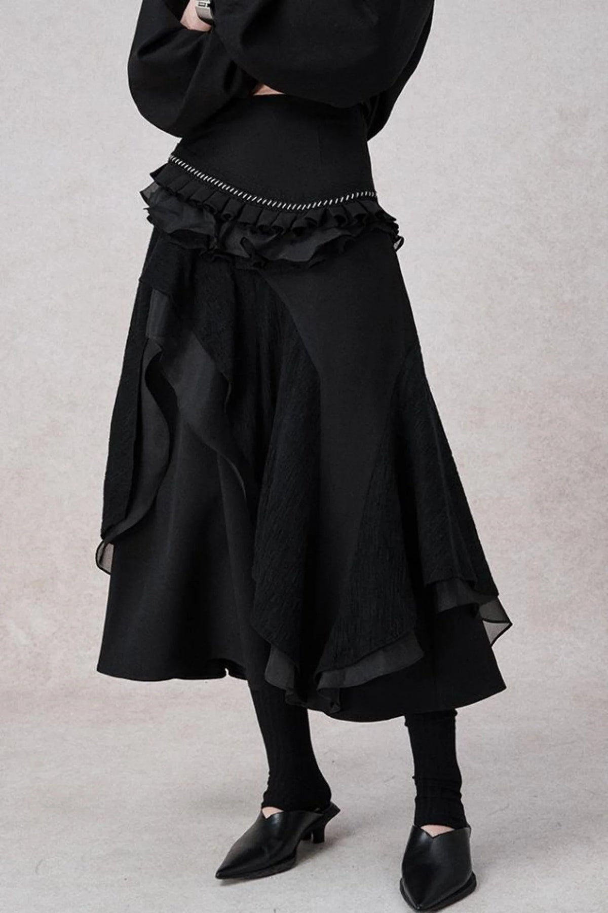 White Wool Lace Asymmetrical Skirt