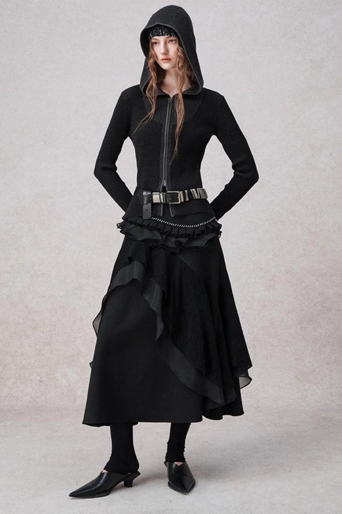 White Wool Lace Asymmetrical Skirt