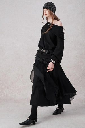 White Wool Lace Asymmetrical Skirt