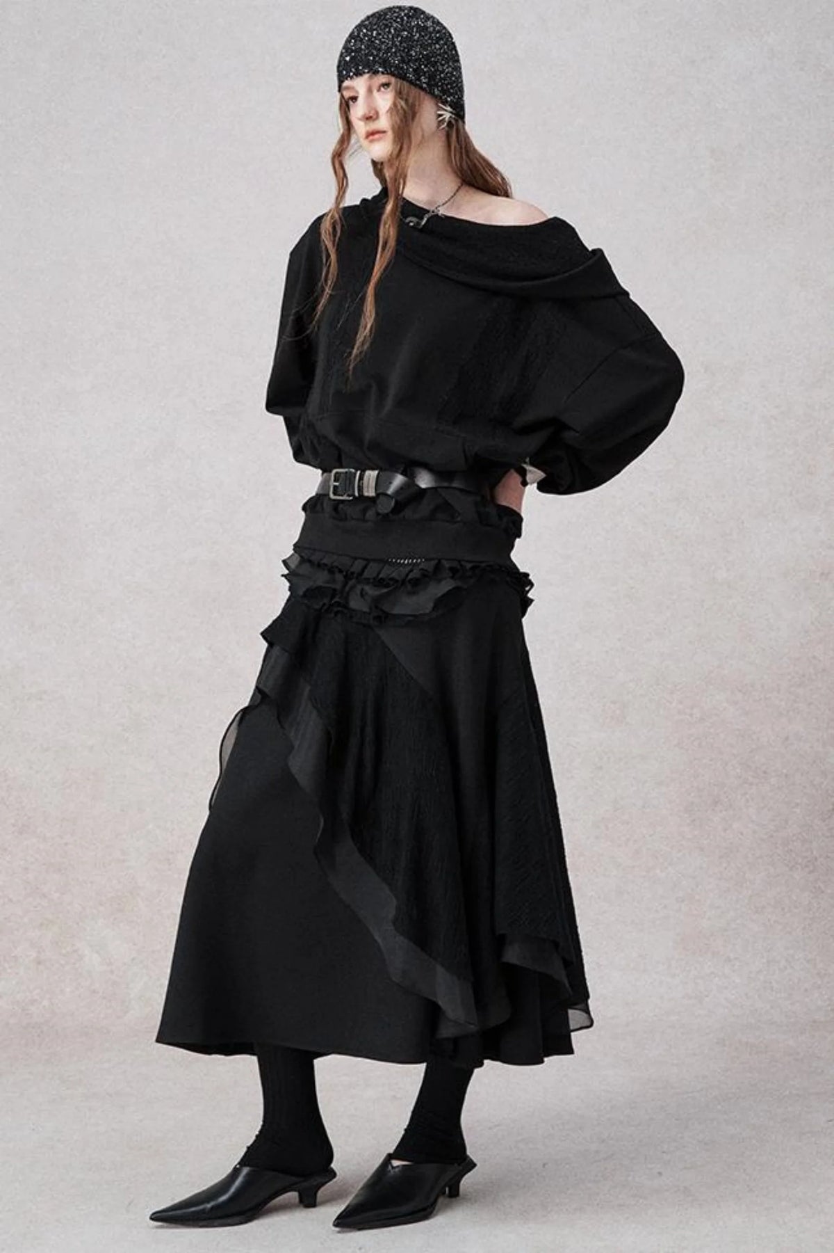 White Wool Lace Asymmetrical Skirt