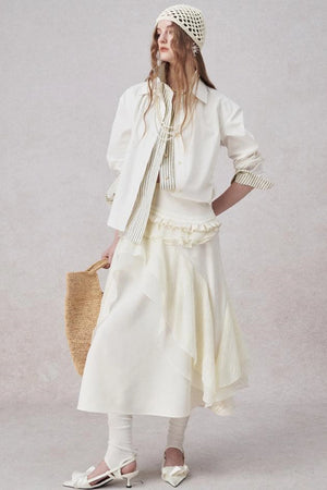 White Wool Lace Asymmetrical Skirt