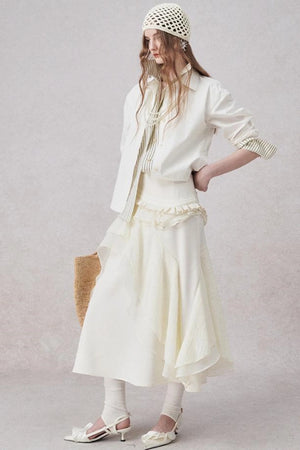 White Wool Lace Asymmetrical Skirt