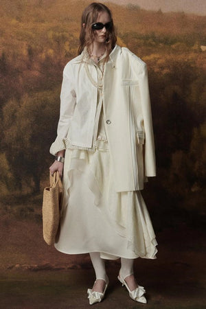 White Wool Lace Asymmetrical Skirt