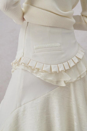White Wool Lace Asymmetrical Skirt
