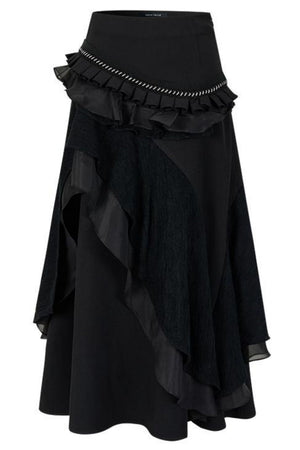 White Wool Lace Asymmetrical Skirt
