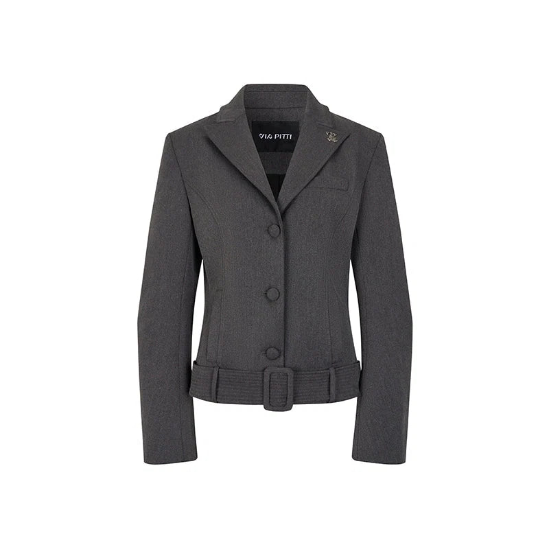 Wide Belt Cinched Denim Casual Jacket Set-Up