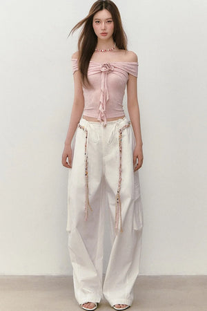 Wide-Leg Beaded Work Pants