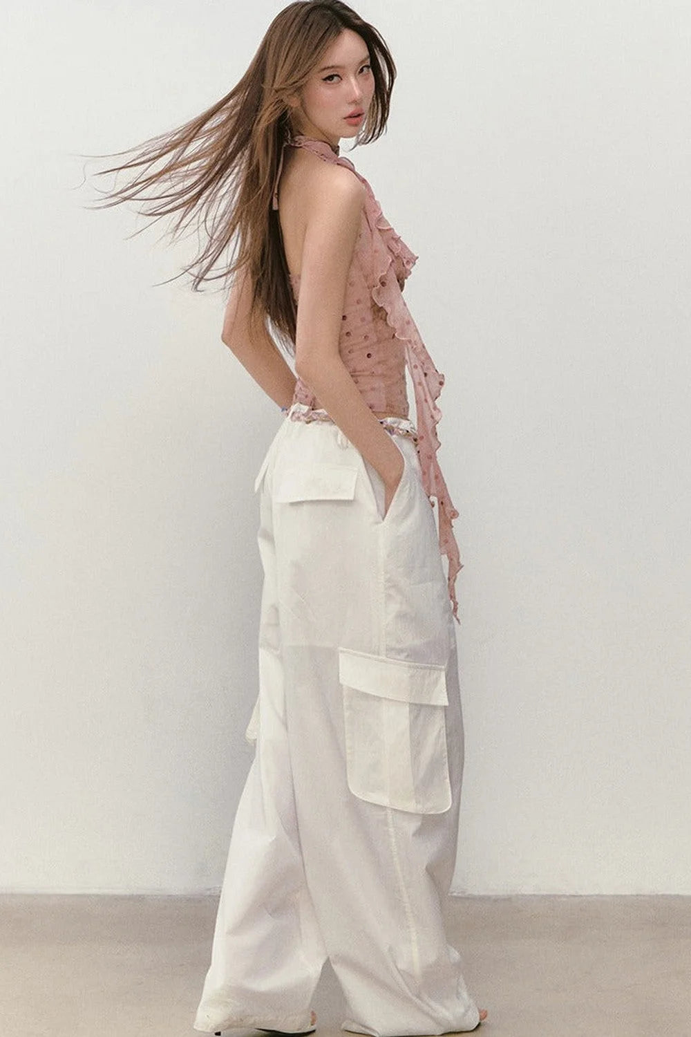 Wide-Leg Beaded Work Pants