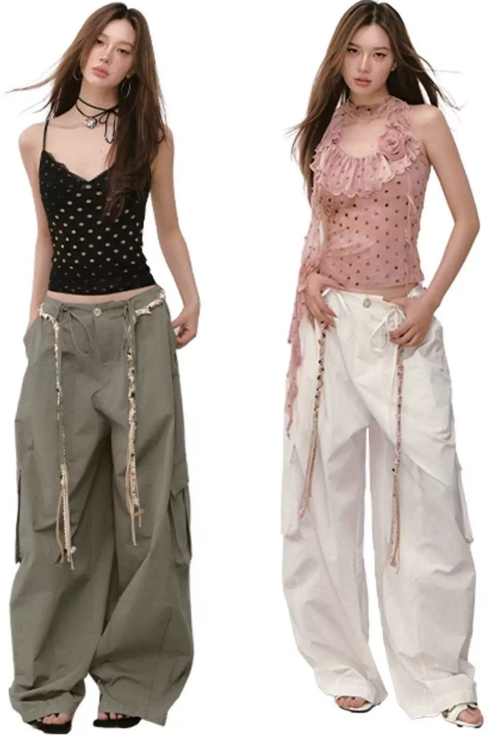 Wide-Leg Beaded Work Pants
