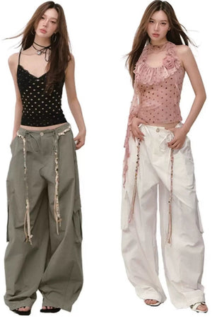 Wide-Leg Beaded Work Pants