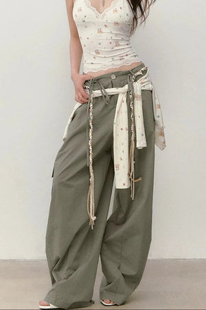 Wide-Leg Beaded Work Pants