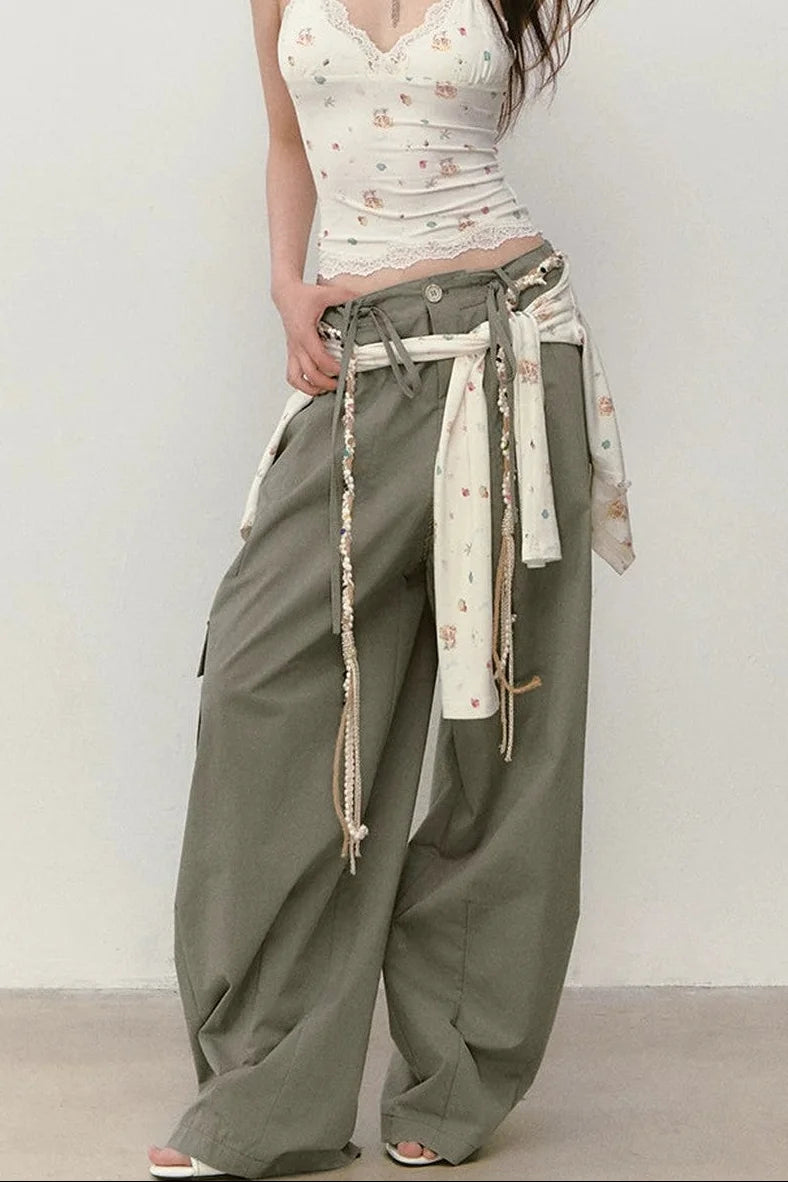 Wide-Leg Beaded Work Pants