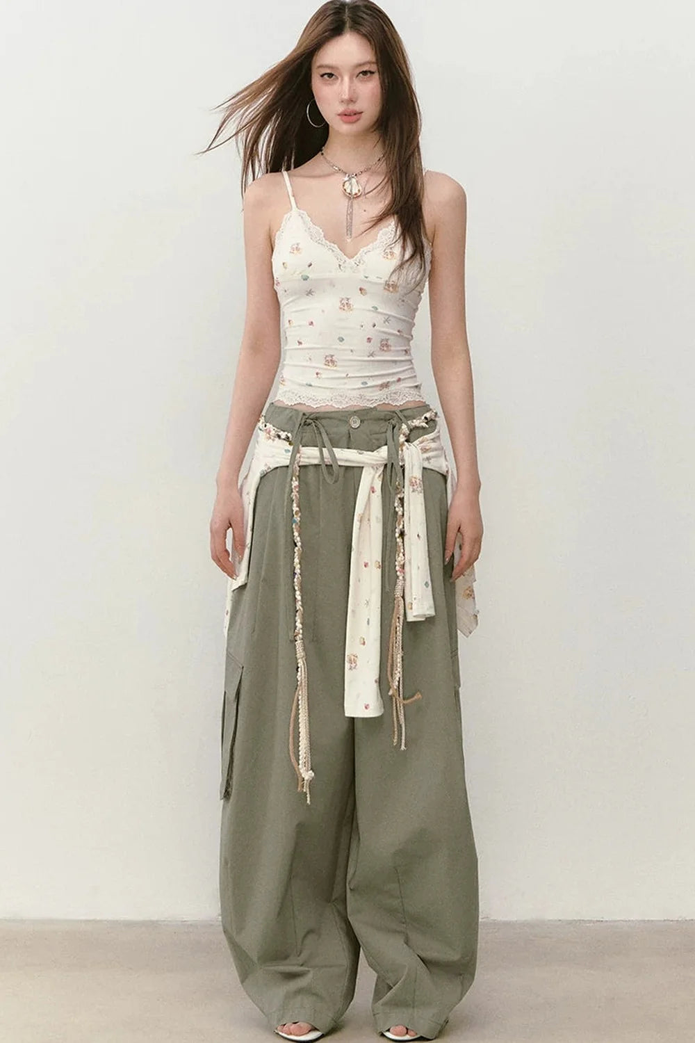 Wide-Leg Beaded Work Pants