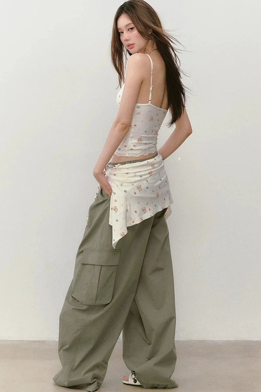 Wide-Leg Beaded Work Pants