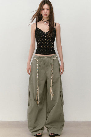 Wide-Leg Beaded Work Pants