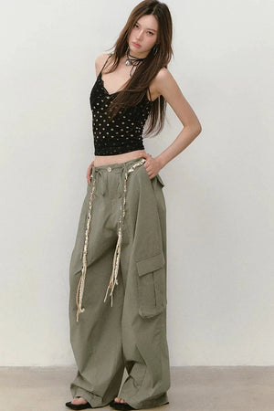 Wide-Leg Beaded Work Pants