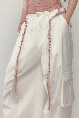 Wide-Leg Beaded Work Pants