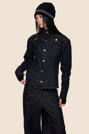 Wide-Shoulder Denim Jacket Set-Up