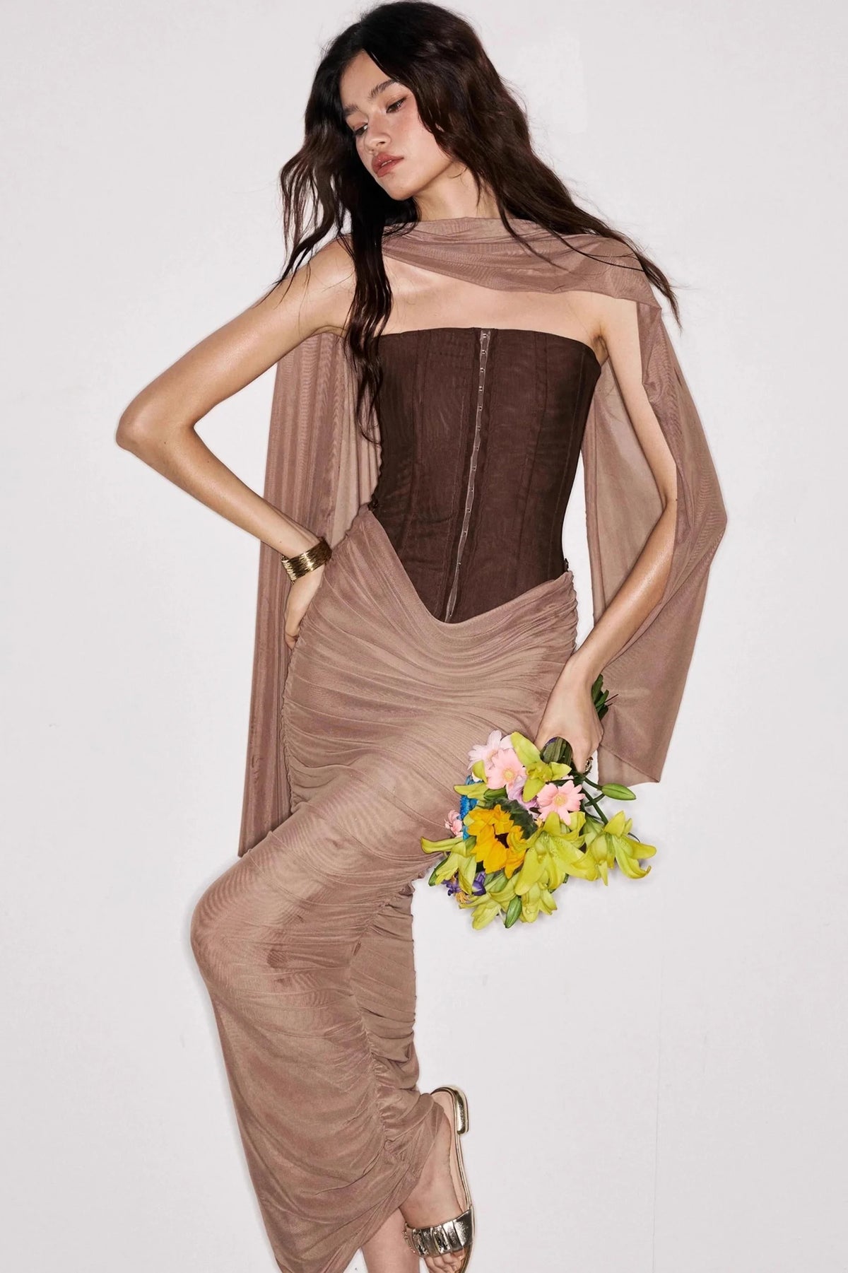 Wind Mesh Fishbone Corset Dress