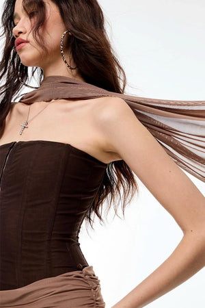 Wind Mesh Fishbone Corset Dress