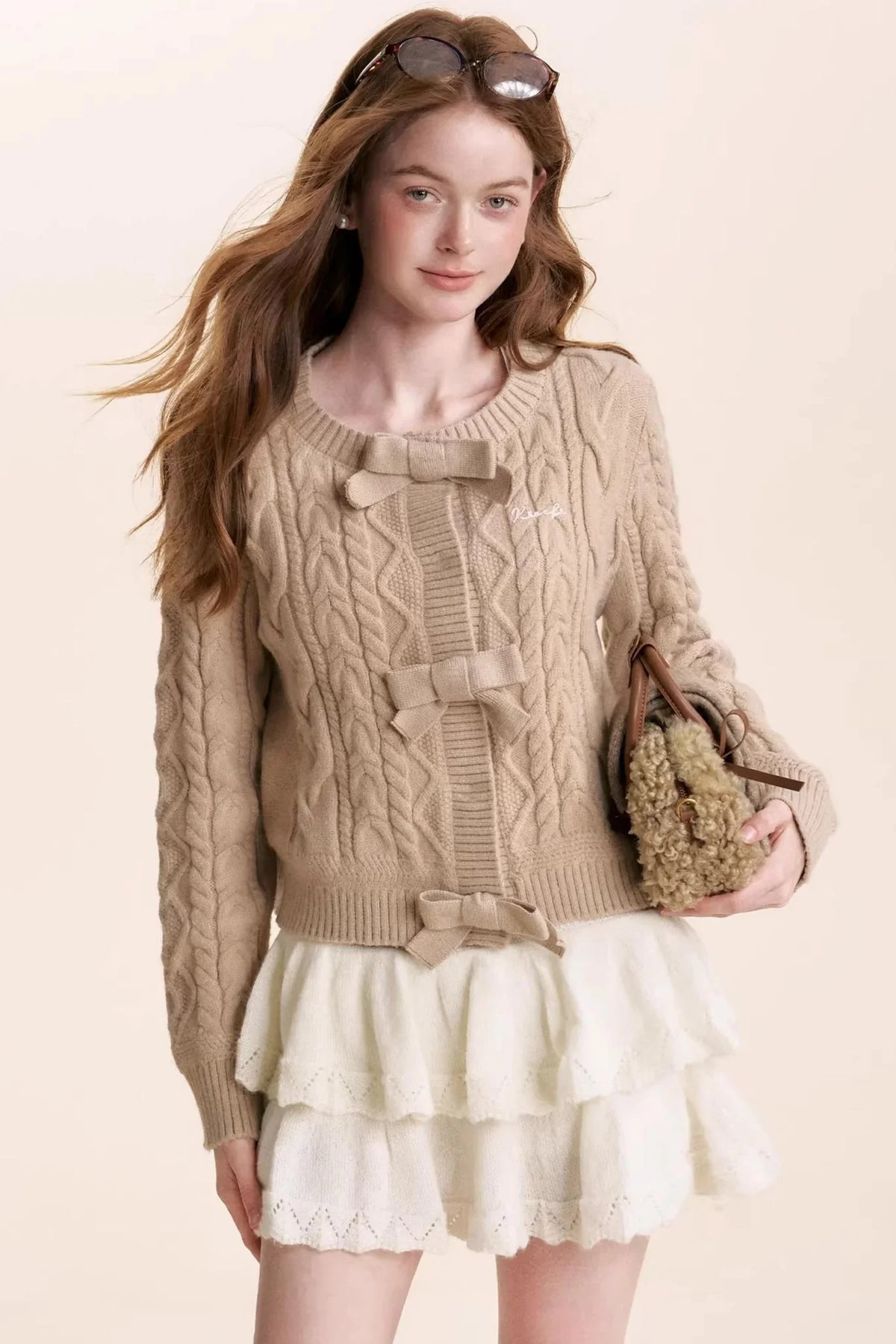 Winter Bow Knit Cardigan