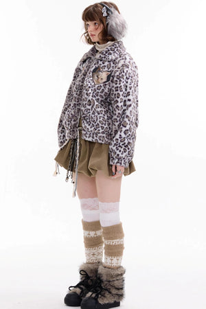 Winter Cat Print Fluffy Coat