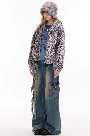 Winter Cat Print Fluffy Coat