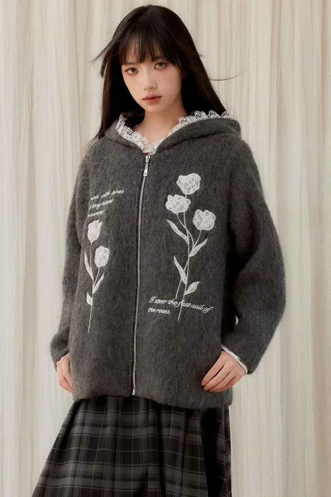 Winter Embroidered Hooded Cardigan