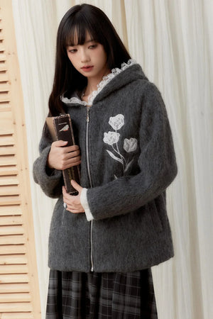 Winter Embroidered Hooded Cardigan