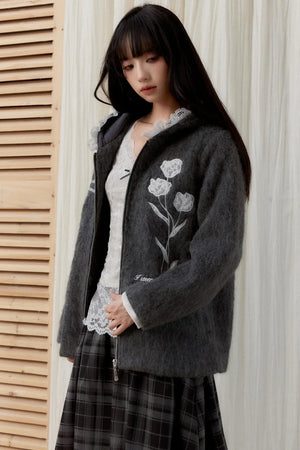 Winter Embroidered Hooded Cardigan