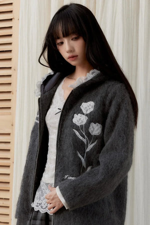 Winter Embroidered Hooded Cardigan