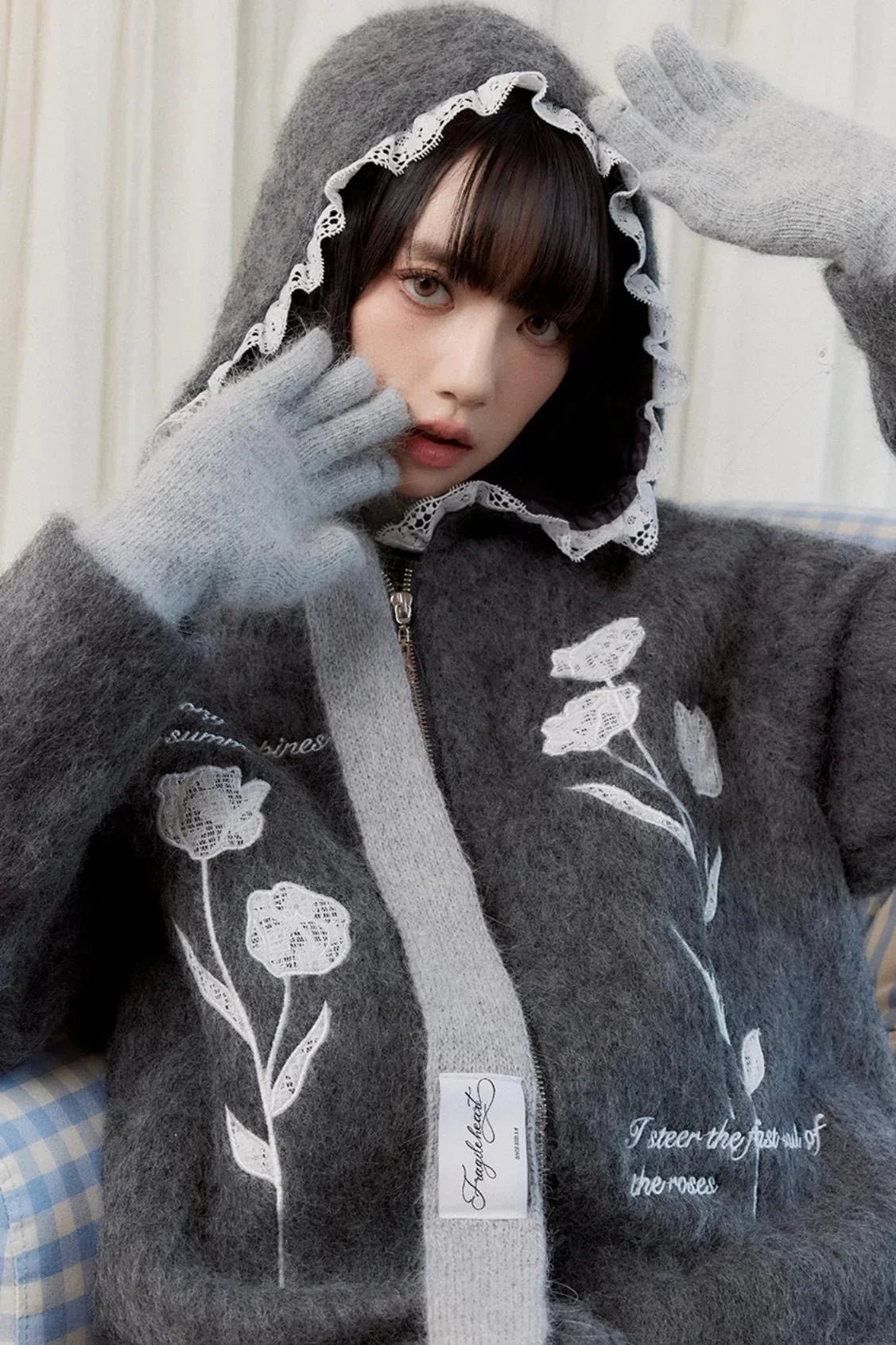 Winter Embroidered Hooded Cardigan