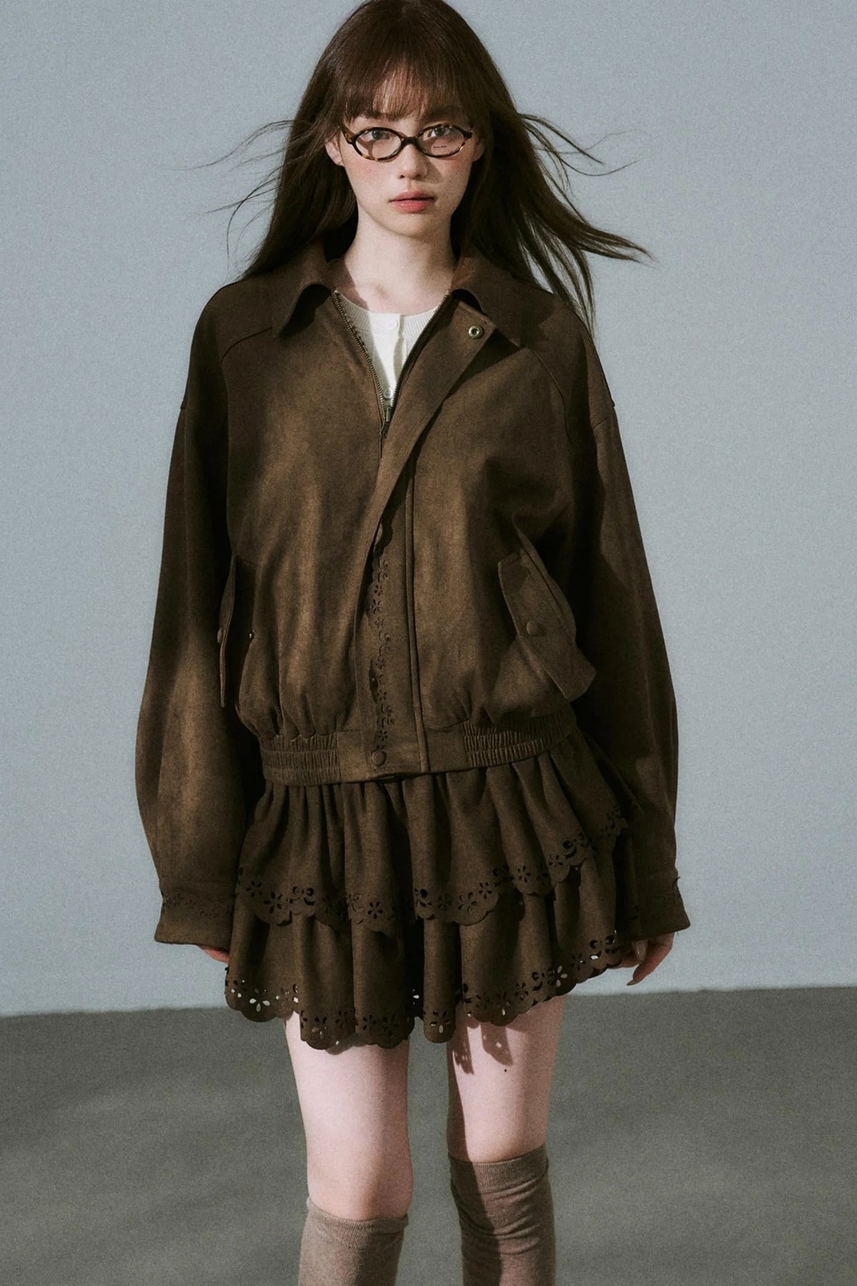 Winter Flower Suede Skirt Set-Up