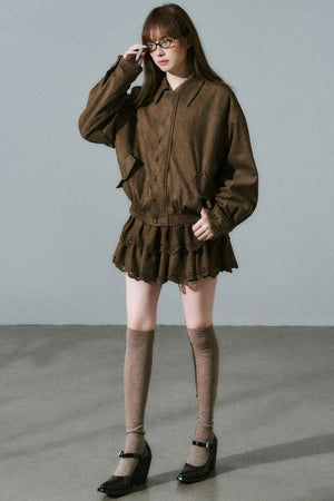 Winter Flower Suede Skirt Set-Up