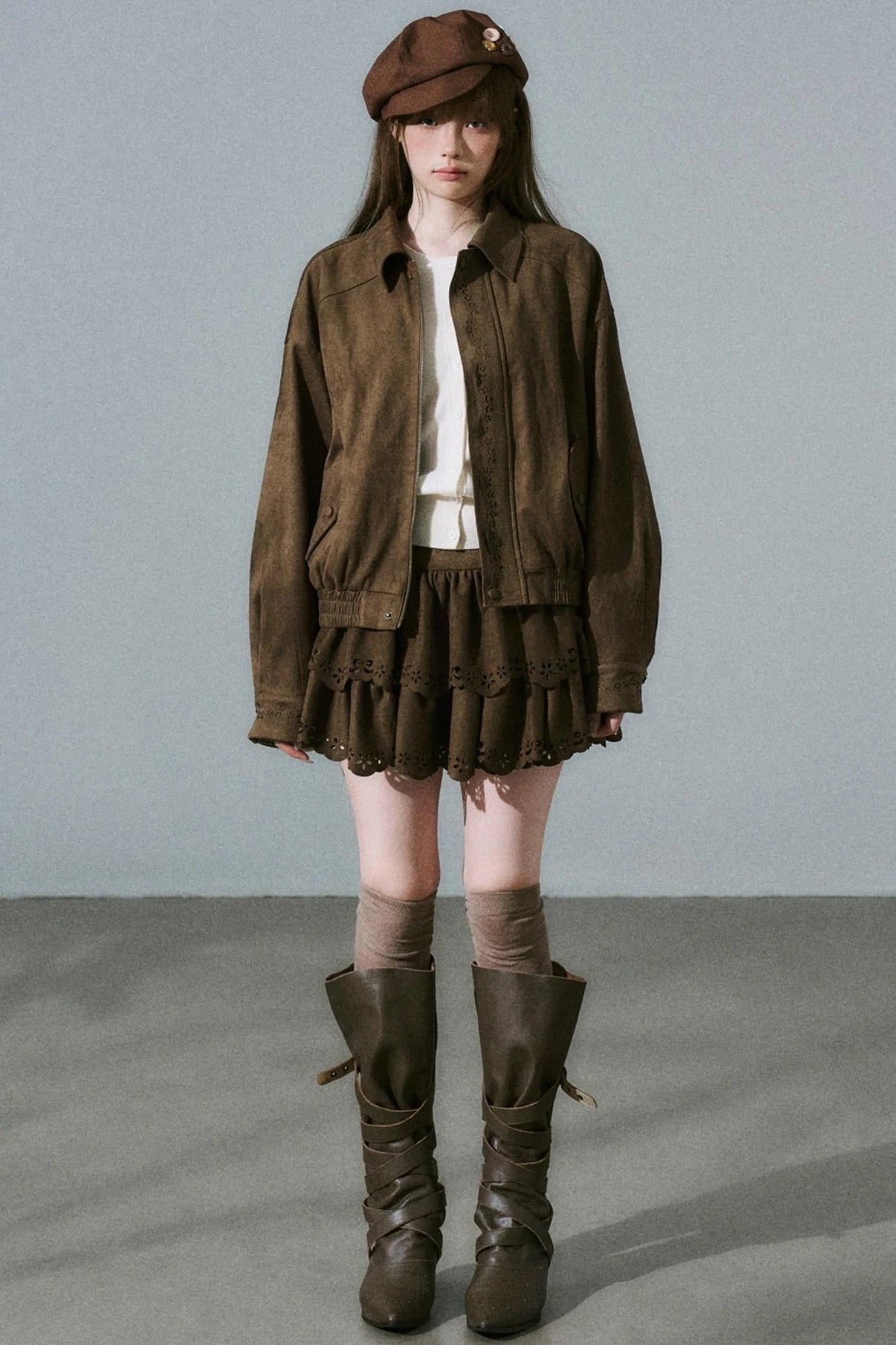 Winter Flower Suede Skirt Set-Up