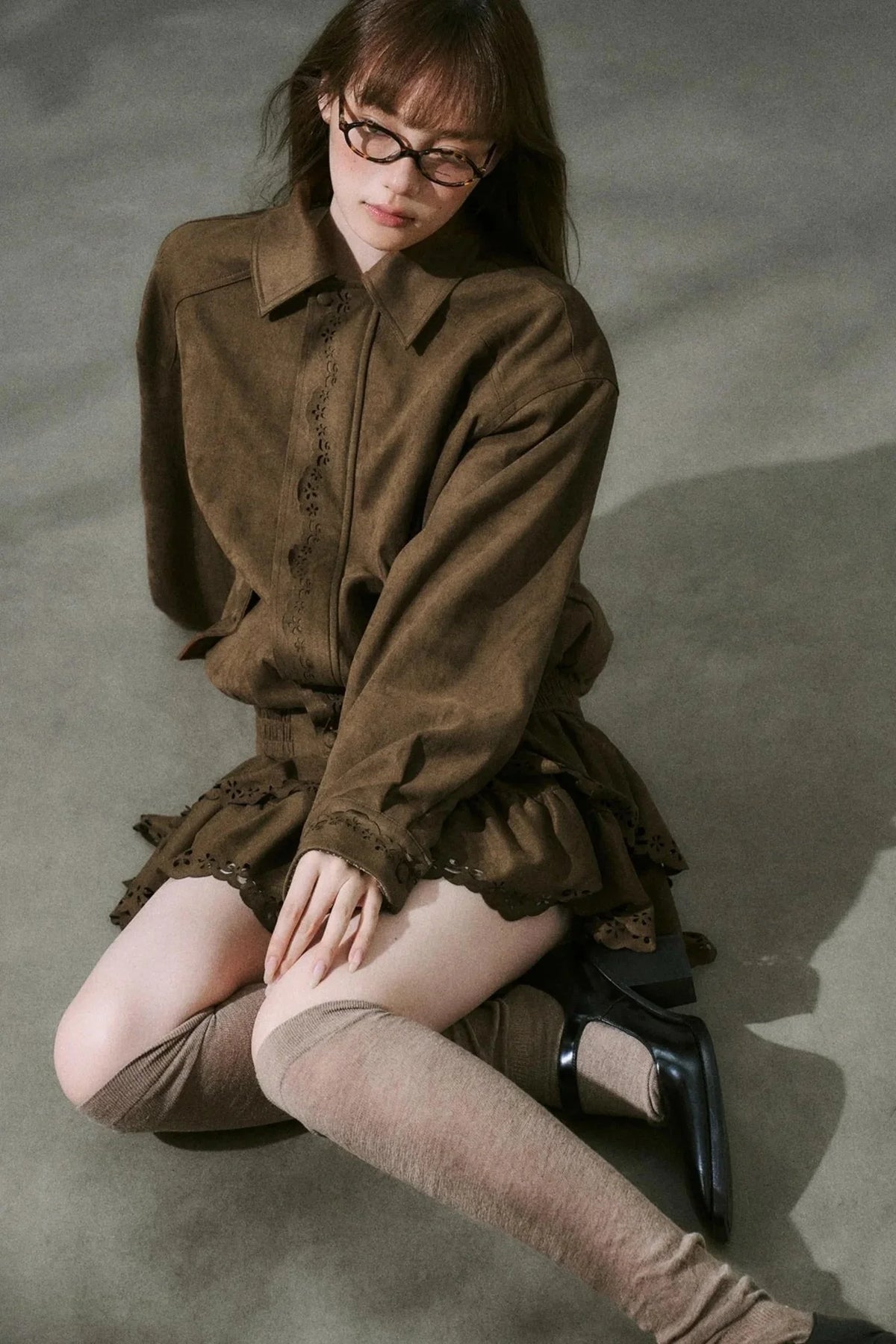 Winter Flower Suede Skirt Set-Up