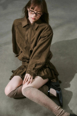 Winter Flower Suede Skirt Set-Up