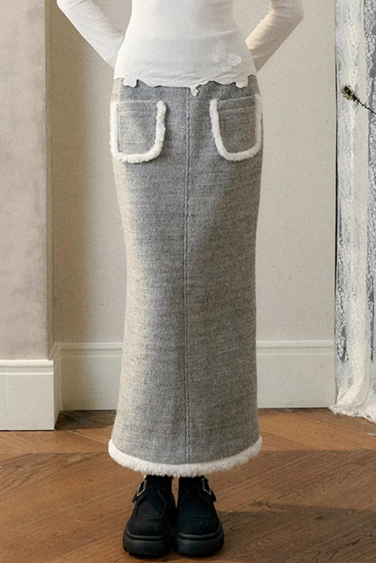 Winter Gate Wool Tweed Long Skirt Set-Up