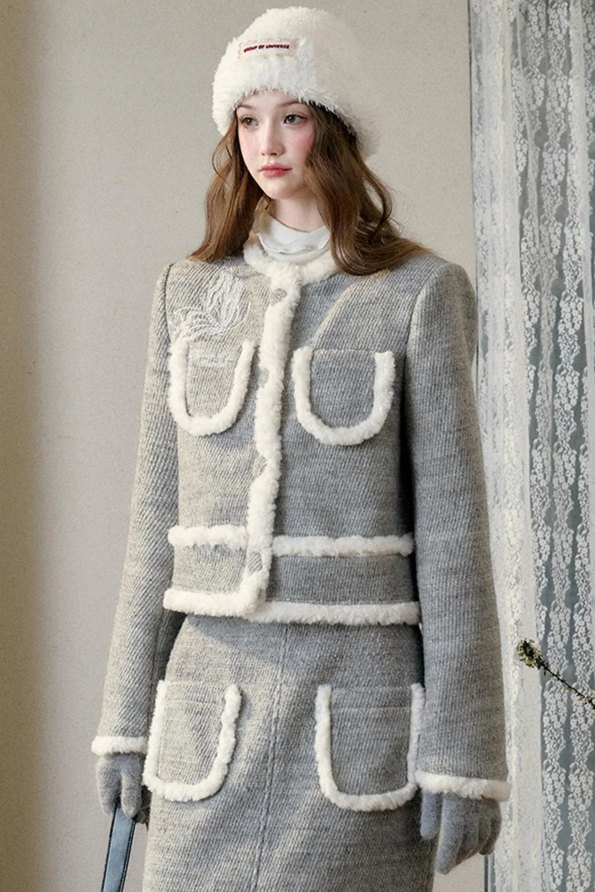 Winter Gate Wool Tweed Long Skirt Set-Up