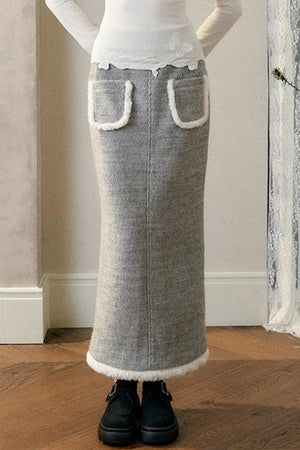 Winter Gate Wool Tweed Long Skirt Set-Up