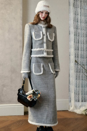 Winter Gate Wool Tweed Long Skirt Set-Up