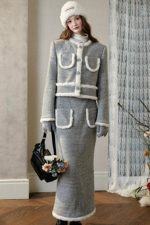 Winter Gate Wool Tweed Long Skirt Set-Up