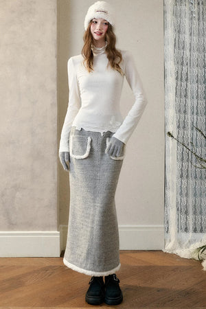 Winter Gate Wool Tweed Long Skirt Set-Up