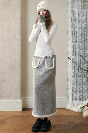 Winter Gate Wool Tweed Long Skirt Set-Up