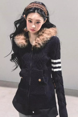 Winter Hooded Knit Sweater