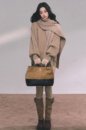 Winter Knitted Scarf Sweater Shorts Set-Up