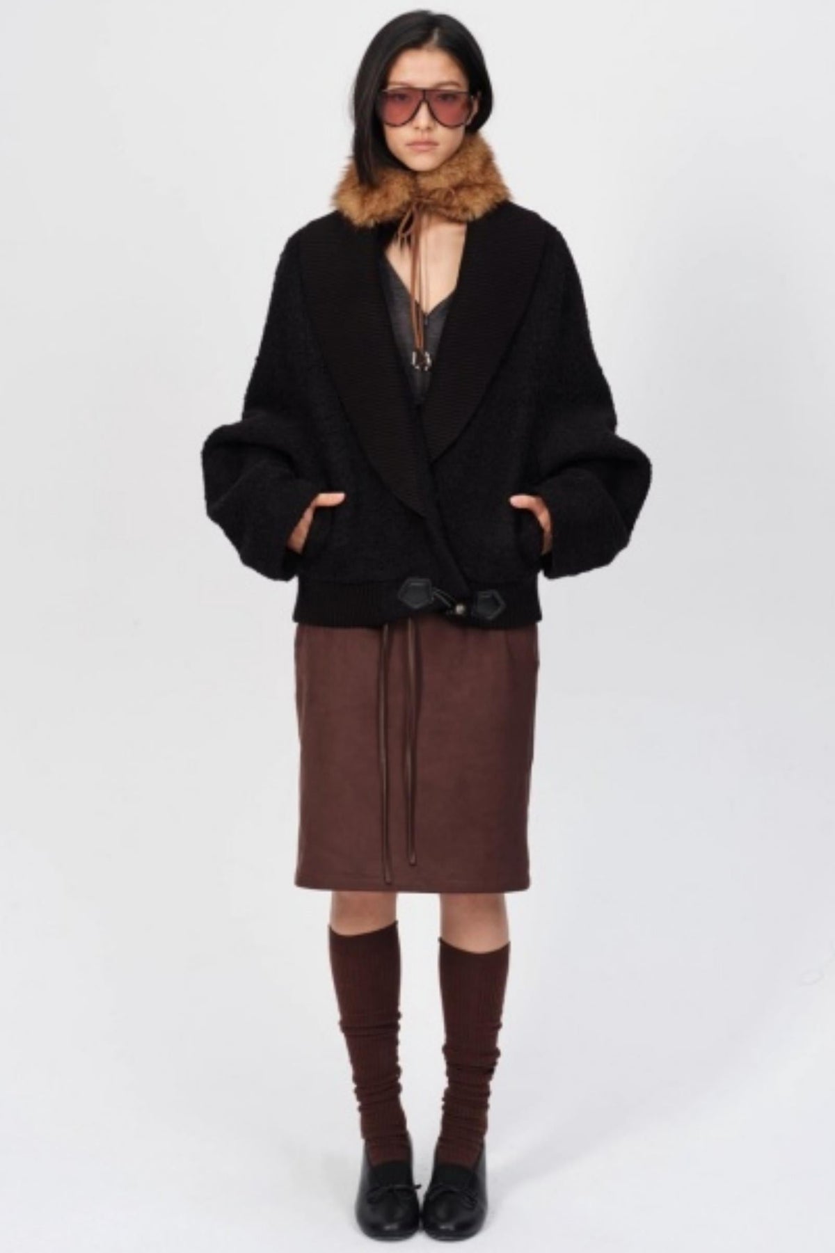 Winter Retro Suede Midi Skirt